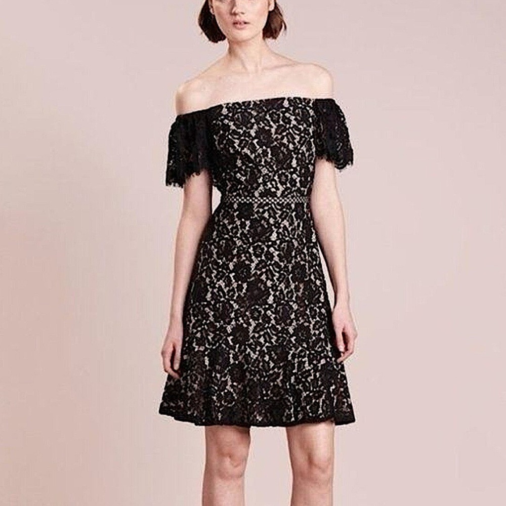 J. Crew women’s lace off shoulder formal party dress black nude size 10